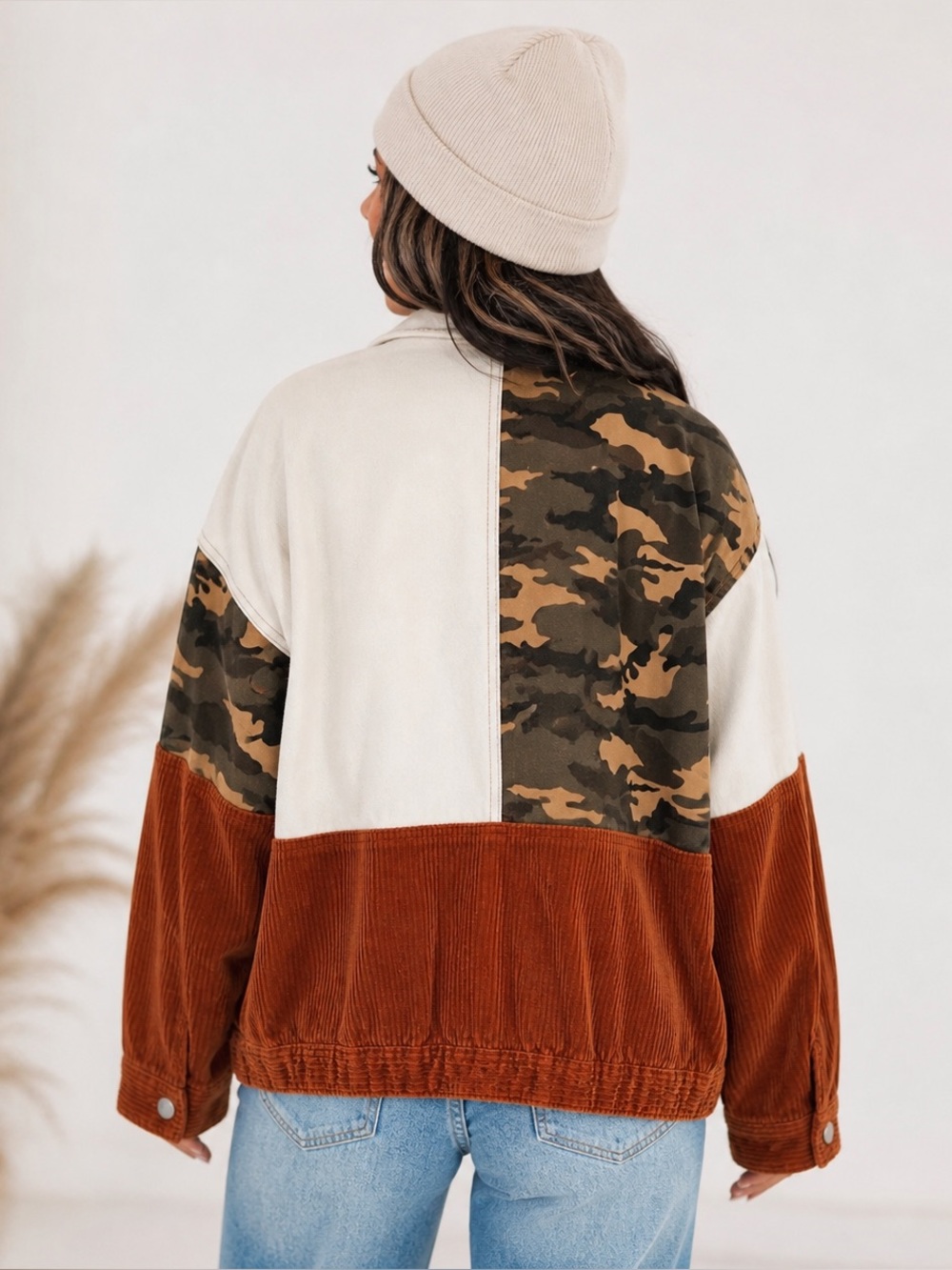Patchwork Corduroy & Camo Shacket | Oversized Jacket